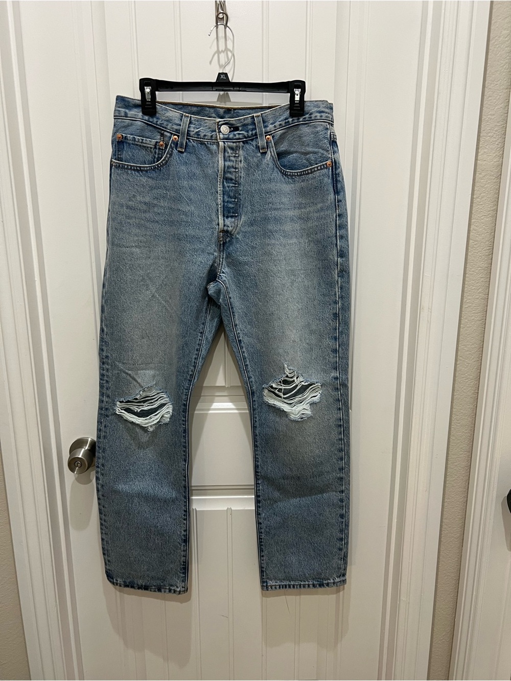 Levi's 501 Light Blue Straight-Leg Distressed Jeans